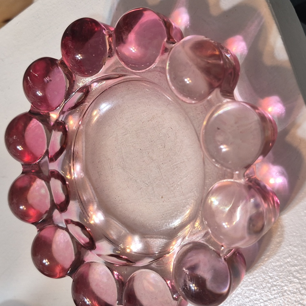 Vintage Anchor Hocking Pink boopie/bubble Solid glass Ashtray 1950's